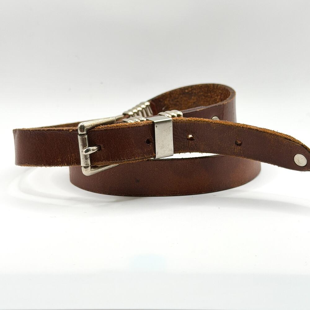 Vintage 90s Southwest Boho Brown Leather Skinny Belt